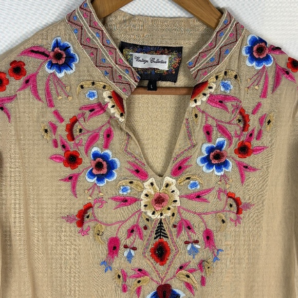 VTG Collection Women Embroidery Tunic Blouse LongSleeve Sz L Boho Gypsy Romantic - Picture 2 of 10